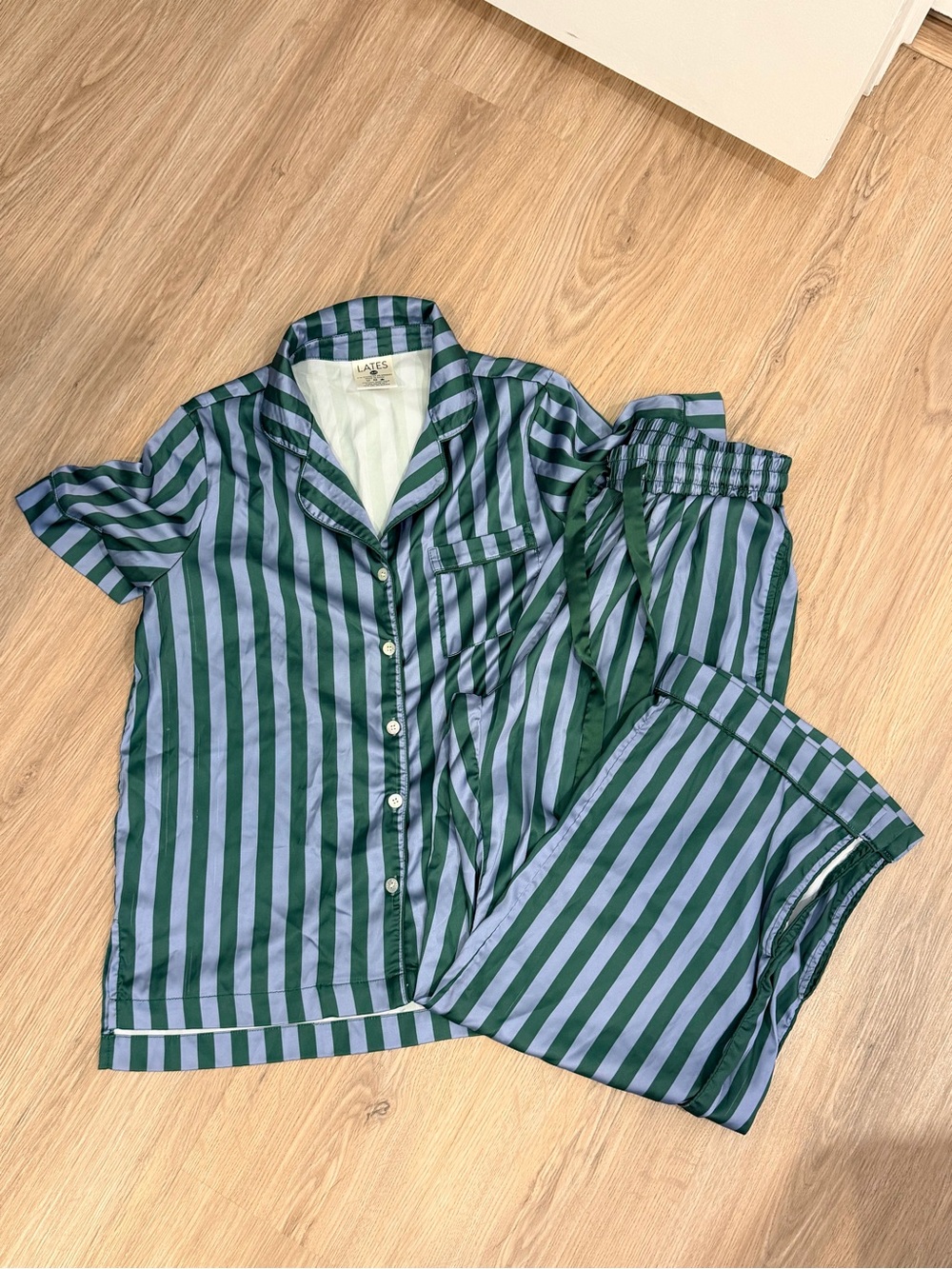 Lates by Kate Green and Blue Striped Short-Sleeve Pajama Set